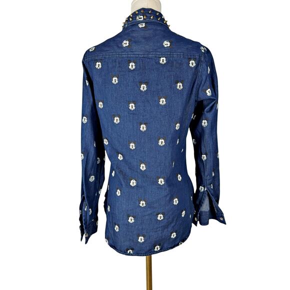 RARE Disney x Kook n Keech Denim Mickey Studded Snap Button Shirt MED *FLAW* - Picture 3 of 9